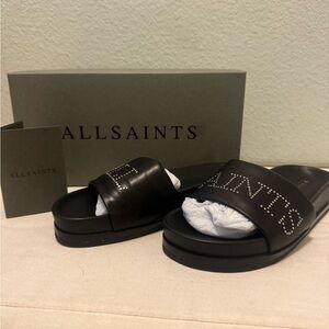 All Saints Black Slide Sandals